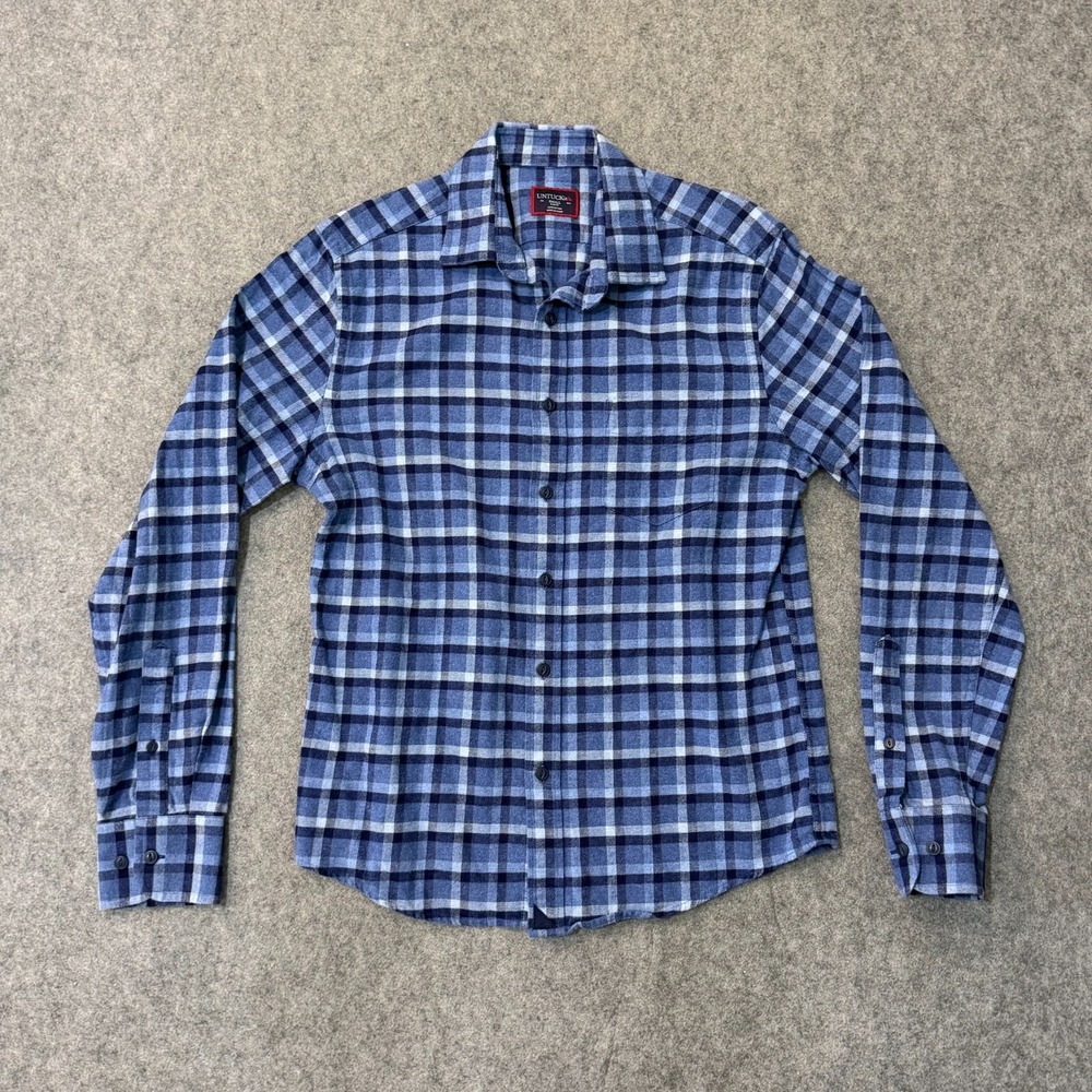 UNTUCKIt Blue Plaid Flannel Slim Fit Button Down Shirt Men's Size Small